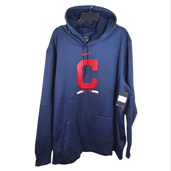 NWT Nike Cleveland Indians Logo Legacy Pullover Therma DryFitHoodie NAVY
